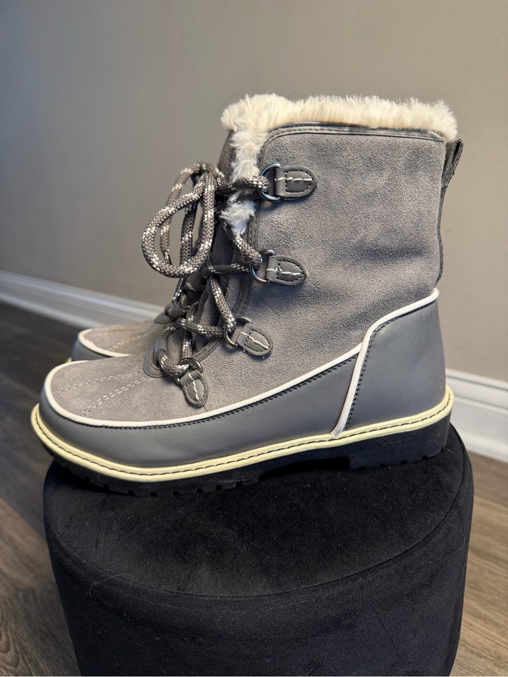 Aldo Gray Faux-Fur Lined Lace-Up Winter Boots